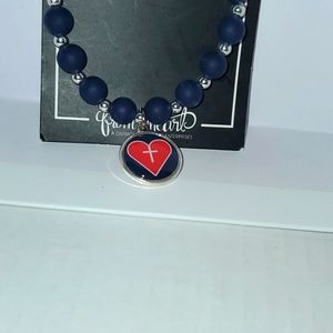 From my Heart Blue Silver Bead Stretch Bracelet by Jenkins Enterprises NEW